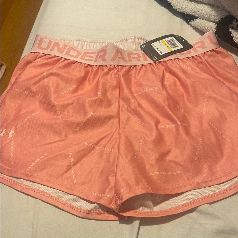 Under Armour Light Coral Athletic Shorts with Logo Waistband